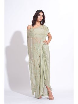 Shruti S - Embroidered Green Top With Dhoti And Cape