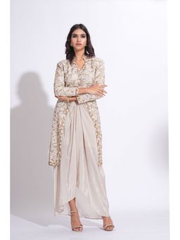 Shruti S - Pathani Taupe Jacket Top With Dhoti