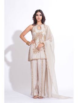 Shruti S - Taupe Silk Kurta Set With Zari And Sequin Embroidery + Kota-Zari Dupatta