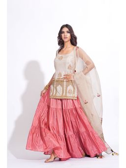 Shruti S - Silk Taupe Top With Sharara And Dupatta