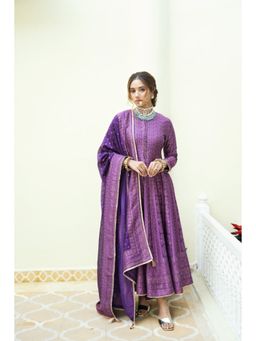 Safaa - Purple The Shezan Woven Anarkali And Pant With Dupatta