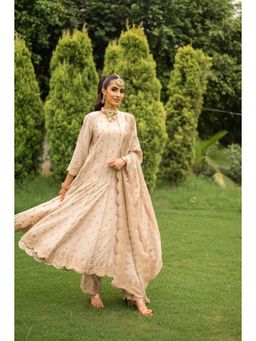 Safaa - Beige The Azalea Woven Anarkali And Pant With Dupatta