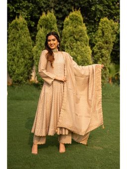 Safaa - Beige The Azara Woven Anarkali And Pant With Dupatta