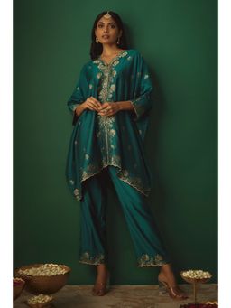 Safaa - Turquoise The Firoza Idris Woven Kaftan And Pant