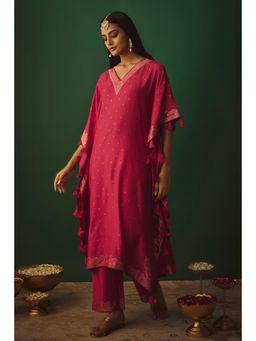 Safaa - Pink The Gulaabi Elham Woven Kaftan And Pant