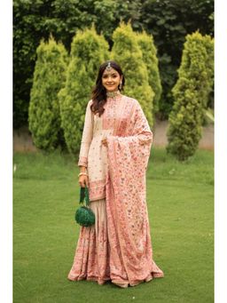 Safaa - Beige The Gulbano Kurta And Sharara With Dupatta