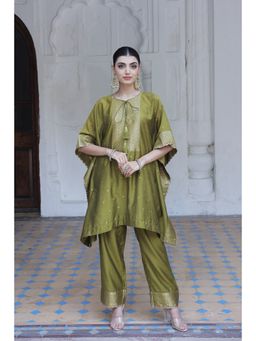 Safaa - Olive The Mehandi Aida Woven Kaftan And Pant