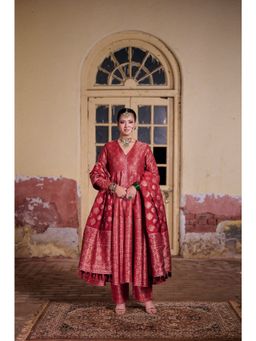 Safaa - Red The Meherbaan Woven Anarkali And Pant With Dupatta