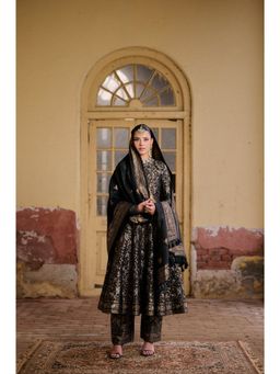 Safaa - Black The Surmai Woven Anarkali And Pant With Dupatta