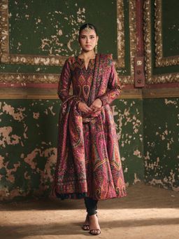 Safaa - Multi-Color The Zafraani Woven Anarkali And Pant With Dupatta