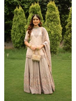 Safaa - Beige The Zahrat Kurta And Sharara With Dupatta