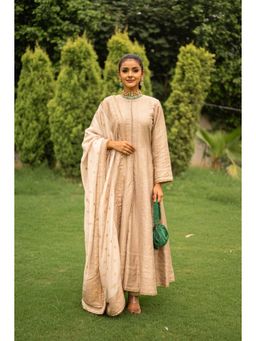 Safaa - Beige The Zunaira Woven Anarkali And Pant With Dupatta