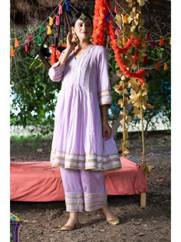 Tanu Malhotra - Lavender Embroidered Gota Work Anarkali Kurta With Pant