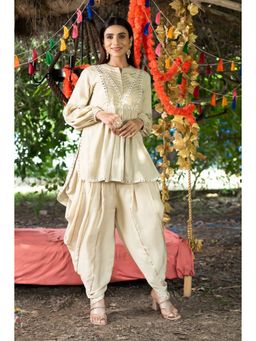 Tanu Malhotra - Beige Embroidered Gota Work Kurta with Dhoti Pant