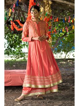 Tanu Malhotra - Coral Embroidered Gota Kurta with Palazzo