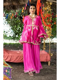 Tanu Malhotra - Fuchsia Embroidered Gota Peplum Kurta with Sharara