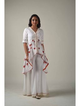 Tanu Malhotra - White Hand Painted Peplum Kurta with Palazzo
