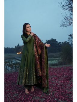 Safaa - Green The Duha Woven Anarkali And Pant With Dupatta