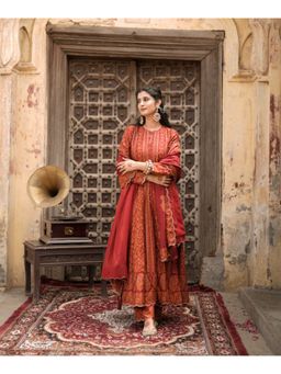 Safaa - Red The Gulnare Woven Anarkali And Pant With Dupatta