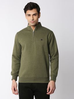 Dragon Hill - Olive Melange Half-zip Sweatshirt