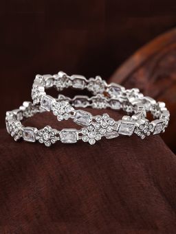 Estele - Rhodium Plated CZ Floral Designer Bangle for Women