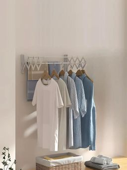 Kuber Industries - Silver Foldable Steel 8 Rods Cloth Wall Mounted Drying Stand