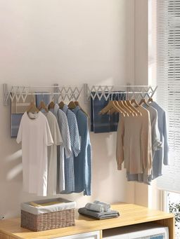 Kuber Industries - Silver Steel 8 Rods Wall Mounted Cloth Drying Stand (Pack of 2)