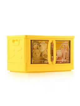 Kuber Industries - Yellow Collapsible Plastic Double Door Storage Box with Lid & Wheels