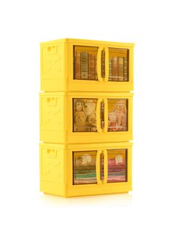 Kuber Industries - Yellow Plastic Double Door Storage Box with Lid & Wheels (Pack of 3)