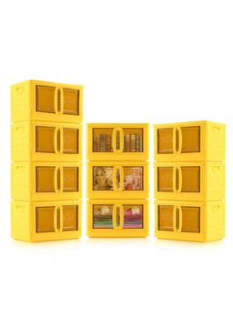 Kuber Industries - Yellow Plastic Double Door Storage Box with Lid & Wheels (Pack of 10)