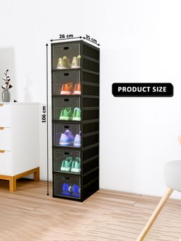 Kuber Industries - Black 6-Tier Foldable Storage Shoe Rack