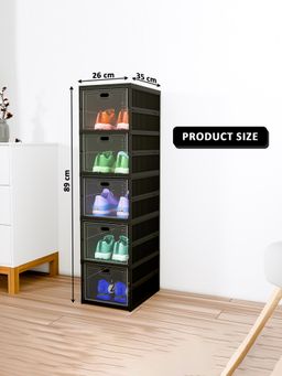 Kuber Industries - Black 5-Tier Foldable Storage Shoe Rack