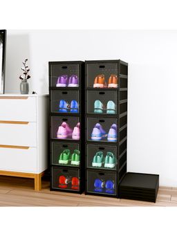 Kuber Industries - Black Foldable 5-Tier Storage Shoe Rack (Pack of 2)