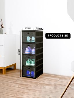 Kuber Industries - Black 4-Tier Foldable Storage Shoe Rack