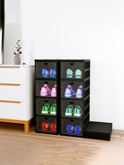 Kuber Industries - Black Foldable 4-Tier Storage Shoe Rack (Pack of 2)