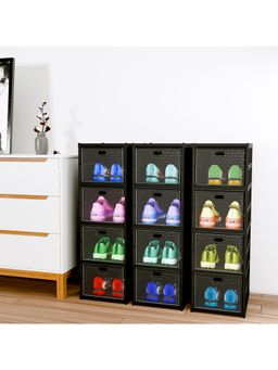 Kuber Industries - Black Foldable 4-Tier Storage Shoe Rack (Pack of 3)