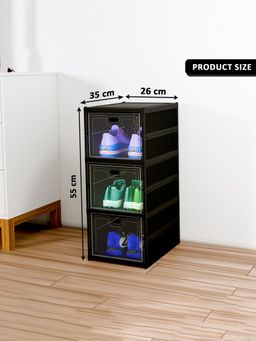Kuber Industries - Black 3-Tier Foldable Storage Shoe Rack