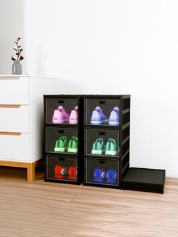 Kuber Industries - Black Foldable 3-Tier Storage Shoe Rack (Pack of 2)