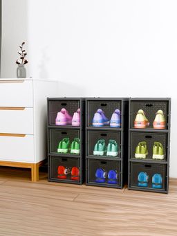 Kuber Industries - Grey Foldable 3-Tier Storage Shoe Rack (Pack of 3)