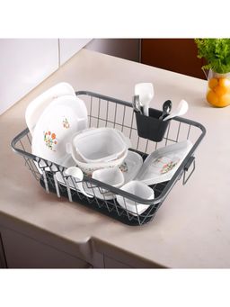 Kuber Industries - Grey Stainless Steel Dish Drying Rack with Water Strainer Tray