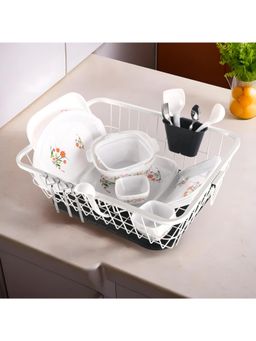 Kuber Industries - White Stainless Steel Dish Drying Rack with Water Strainer Tray