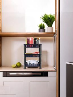 Kuber Industries - Navy Blue 3-Tier Plastic Fruits & Vegetable Rack for Kitchen