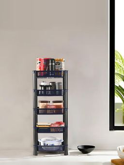 Kuber Industries - Navy Blue 5-Tier Plastic Fruits & Vegetable Rack for Kitchen