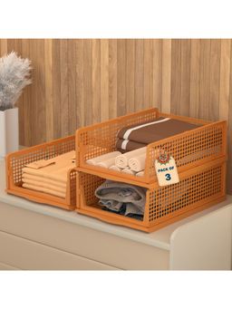 Kuber Industries - Brown Plastic Foldable Cloth Organizers (Pack of 3)