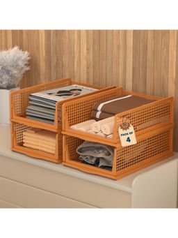 Kuber Industries - Brown Plastic Foldable Cloth Organizers (Pack of 4)