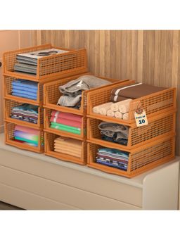 Kuber Industries - Brown Plastic Foldable Cloth Organizers (Pack of 10)