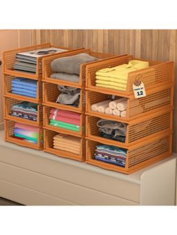 Kuber Industries - Brown Plastic Foldable Cloth Organizers (Pack of 12)