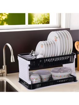Kuber Industries - Black 2-Tier Dish Drainer Storage Rack for Kitchen