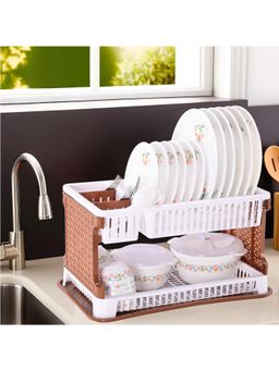 Kuber Industries - Brown 2-Tier Dish Drainer Storage Rack for Kitchen