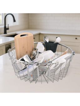Kuber Industries - Silver Round Stainless Steel Utensils Drying Rack